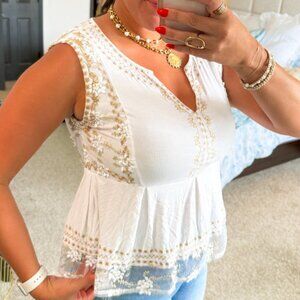POL White Embroidered Lace Peplum Tank Top Women’s M